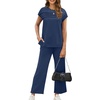 image:imageWIHOLL Two Piece Sets for Women Summer Spring Travel Vacation Outfits Cap Sleeve Lounge Matching Sets Wide Leg Pants S3XLUnavy