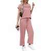image:imageWIHOLL Two Piece Sets for Women Summer Spring Travel Vacation Outfits Cap Sleeve Lounge Matching Sets Wide Leg Pants S3XLUpink