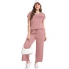 image:imageWIHOLL Two Piece Sets for Women Summer Spring Travel Vacation Outfits Cap Sleeve Lounge Matching Sets Wide Leg Pants S3XLUpink
