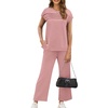 image:imageWIHOLL Two Piece Sets for Women Summer Spring Travel Vacation Outfits Cap Sleeve Lounge Matching Sets Wide Leg Pants S3XLUpink