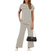 image:imageWIHOLL Two Piece Sets for Women Summer Spring Travel Vacation Outfits Cap Sleeve Lounge Matching Sets Wide Leg Pants S3XLVbeige Stripes