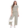 image:imageWIHOLL Two Piece Sets for Women Summer Spring Travel Vacation Outfits Cap Sleeve Lounge Matching Sets Wide Leg Pants S3XLVbeige Stripes