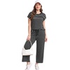 image:imageWIHOLL Two Piece Sets for Women Summer Spring Travel Vacation Outfits Cap Sleeve Lounge Matching Sets Wide Leg Pants S3XLVblack Stripes