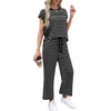 image:imageWIHOLL Two Piece Sets for Women Summer Spring Travel Vacation Outfits Cap Sleeve Lounge Matching Sets Wide Leg Pants S3XLVblack Stripes
