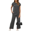 image:imageWIHOLL Two Piece Sets for Women Summer Spring Travel Vacation Outfits Cap Sleeve Lounge Matching Sets Wide Leg Pants S3XLVblack Stripes