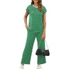 image:imageWIHOLL Two Piece Sets for Women Summer Spring Travel Vacation Outfits Cap Sleeve Lounge Matching Sets Wide Leg Pants S3XLVgreen Stripes