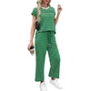 image:imageWIHOLL Two Piece Sets for Women Summer Spring Travel Vacation Outfits Cap Sleeve Lounge Matching Sets Wide Leg Pants S3XLVgreen Stripes