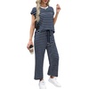 image:imageWIHOLL Two Piece Sets for Women Summer Spring Travel Vacation Outfits Cap Sleeve Lounge Matching Sets Wide Leg Pants S3XLVnavy Blue Stripes