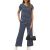 image:imageWIHOLL Two Piece Sets for Women Summer Spring Travel Vacation Outfits Cap Sleeve Lounge Matching Sets Wide Leg Pants S3XLVnavy Blue Stripes