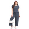 image:imageWIHOLL Two Piece Sets for Women Summer Spring Travel Vacation Outfits Cap Sleeve Lounge Matching Sets Wide Leg Pants S3XLVnavy Blue Stripes