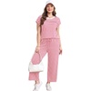 image:imageWIHOLL Two Piece Sets for Women Summer Spring Travel Vacation Outfits Cap Sleeve Lounge Matching Sets Wide Leg Pants S3XLVpink Stripes