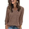 image:imageWIHOLL V Neck 34 Length Sleeve Womens Tops Casual Fall Shirts Lightweight Tunic Sweaters Fashion Clothes 2026Brown