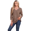 image:imageWIHOLL V Neck 34 Length Sleeve Womens Tops Casual Fall Shirts Lightweight Tunic Sweaters Fashion Clothes 2026Brown