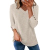 image:imageWIHOLL V Neck 34 Length Sleeve Womens Tops Casual Fall Shirts Lightweight Tunic Sweaters Fashion Clothes 2026Khaki