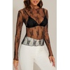 image:imageWIHOLL Womens Mesh Sheer Tops Sexy Crew Neck Summer Loose FIt Party Clubwear Shirts1a Black