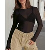 image:imageWIHOLL Womens Mesh Sheer Tops Sexy Crew Neck Summer Loose FIt Party Clubwear ShirtsA1 Black