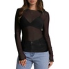image:imageWIHOLL Womens Mesh Sheer Tops Sexy Crew Neck Summer Loose FIt Party Clubwear ShirtsA1 Black