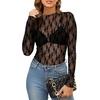 image:imageWIHOLL Womens Mesh Sheer Tops Sexy Crew Neck Summer Loose FIt Party Clubwear ShirtsA1 Black Floral