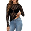 image:imageWIHOLL Womens Mesh Sheer Tops Sexy Crew Neck Summer Loose FIt Party Clubwear ShirtsA1 Black Floral