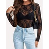 image:imageWIHOLL Womens Mesh Sheer Tops Sexy Crew Neck Summer Loose FIt Party Clubwear ShirtsA2 Black