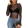 image:imageWIHOLL Womens Mesh Sheer Tops Sexy Crew Neck Summer Loose FIt Party Clubwear ShirtsA2 Black Polka Dot