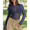 image:imageWIHOLL Womens Mesh Sheer Tops Sexy Crew Neck Summer Loose FIt Party Clubwear ShirtsA3 Blue