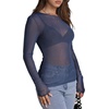 image:imageWIHOLL Womens Mesh Sheer Tops Sexy Crew Neck Summer Loose FIt Party Clubwear ShirtsA3 Blue