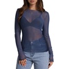 image:imageWIHOLL Womens Mesh Sheer Tops Sexy Crew Neck Summer Loose FIt Party Clubwear ShirtsA3 Blue