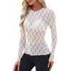 image:imageWIHOLL Womens Mesh Sheer Tops Sexy Crew Neck Summer Loose FIt Party Clubwear ShirtsA4 White