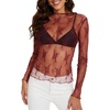 image:imageWIHOLL Womens Mesh Sheer Tops Sexy Crew Neck Summer Loose FIt Party Clubwear ShirtsB5 Burgundy