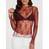 image:imageWIHOLL Womens Mesh Sheer Tops Sexy Crew Neck Summer Loose FIt Party Clubwear ShirtsB5 Burgundy