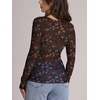 image:imageWIHOLL Womens Mesh Sheer Tops Sexy Crew Neck Summer Loose FIt Party Clubwear ShirtsC2 Black Print