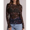 image:imageWIHOLL Womens Mesh Sheer Tops Sexy Crew Neck Summer Loose FIt Party Clubwear ShirtsC2 Black Print