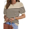 image:imageWIHOLL Womens Puff Short Sleeve Sweater 2026 Spring Summer Tops Trendy Business Causal Outfits Work Blouses ClothesApricotBlack