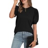image:imageWIHOLL Womens Puff Short Sleeve Sweater 2026 Spring Summer Tops Trendy Business Causal Outfits Work Blouses ClothesBlack