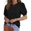 image:imageWIHOLL Womens Puff Short Sleeve Sweater 2026 Spring Summer Tops Trendy Business Causal Outfits Work Blouses ClothesBlack