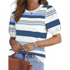 image:imageWIHOLL Womens Puff Short Sleeve Sweater 2026 Spring Summer Tops Trendy Business Causal Outfits Work Blouses ClothesBlue Stripe