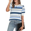 image:imageWIHOLL Womens Puff Short Sleeve Sweater 2026 Spring Summer Tops Trendy Business Causal Outfits Work Blouses ClothesBlue Stripe