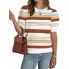 image:imageWIHOLL Womens Puff Short Sleeve Sweater 2026 Spring Summer Tops Trendy Business Causal Outfits Work Blouses ClothesCaramel Stripe