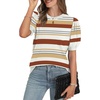 image:imageWIHOLL Womens Puff Short Sleeve Sweater 2026 Spring Summer Tops Trendy Business Causal Outfits Work Blouses ClothesCaramel Stripe