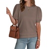image:imageWIHOLL Womens Puff Short Sleeve Sweater 2026 Spring Summer Tops Trendy Business Causal Outfits Work Blouses ClothesCoffee