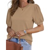 image:imageWIHOLL Womens Puff Short Sleeve Sweater 2026 Spring Summer Tops Trendy Business Causal Outfits Work Blouses ClothesKhaki