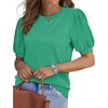 image:imageWIHOLL Womens Puff Short Sleeve Sweater 2026 Spring Summer Tops Trendy Business Causal Outfits Work Blouses ClothesLake Green
