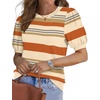 image:imageWIHOLL Womens Puff Short Sleeve Sweater 2026 Spring Summer Tops Trendy Business Causal Outfits Work Blouses ClothesOrange Stripe