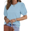 image:imageWIHOLL Womens Puff Short Sleeve Sweater 2026 Spring Summer Tops Trendy Business Causal Outfits Work Blouses ClothesSky Blue