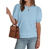 image:imageWIHOLL Womens Puff Short Sleeve Sweater 2026 Spring Summer Tops Trendy Business Causal Outfits Work Blouses ClothesSky Blue