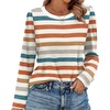 image:imageWIHOLL Womens Striped Long Sleeve Shirts Fall Outfits 2026 Color Block Tops Fashion Clothing Ribbed Crewneck Tee BlousesAorange Stripe