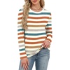 image:imageWIHOLL Womens Striped Long Sleeve Shirts Fall Outfits 2026 Color Block Tops Fashion Clothing Ribbed Crewneck Tee BlousesAorange Stripe