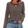 image:imageWIHOLL Womens Striped Long Sleeve Shirts Fall Outfits 2026 Color Block Tops Fashion Clothing Ribbed Crewneck Tee BlousesBcoffee Stripe