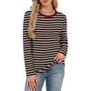 image:imageWIHOLL Womens Striped Long Sleeve Shirts Fall Outfits 2026 Color Block Tops Fashion Clothing Ribbed Crewneck Tee BlousesBcoffee Stripe